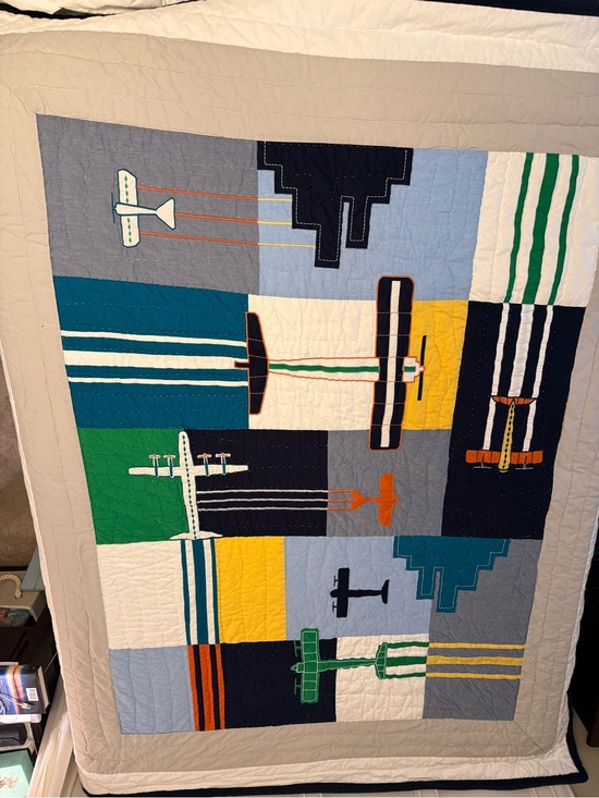 Pottery Barn Kids Other - Pottery Barn Kids Airplane Patchwork Quilt - Blue, Green, Yellow, Gray